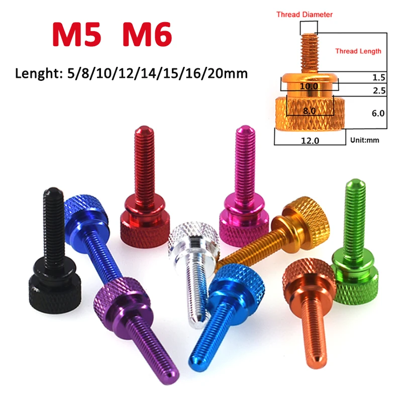 2pcs M5 M6 Knurl High Step Head Hand Tighten Thumb Screw Colorful Aluminum Thumbscrews Computer Case Bolt DIY Anodizing Adjust