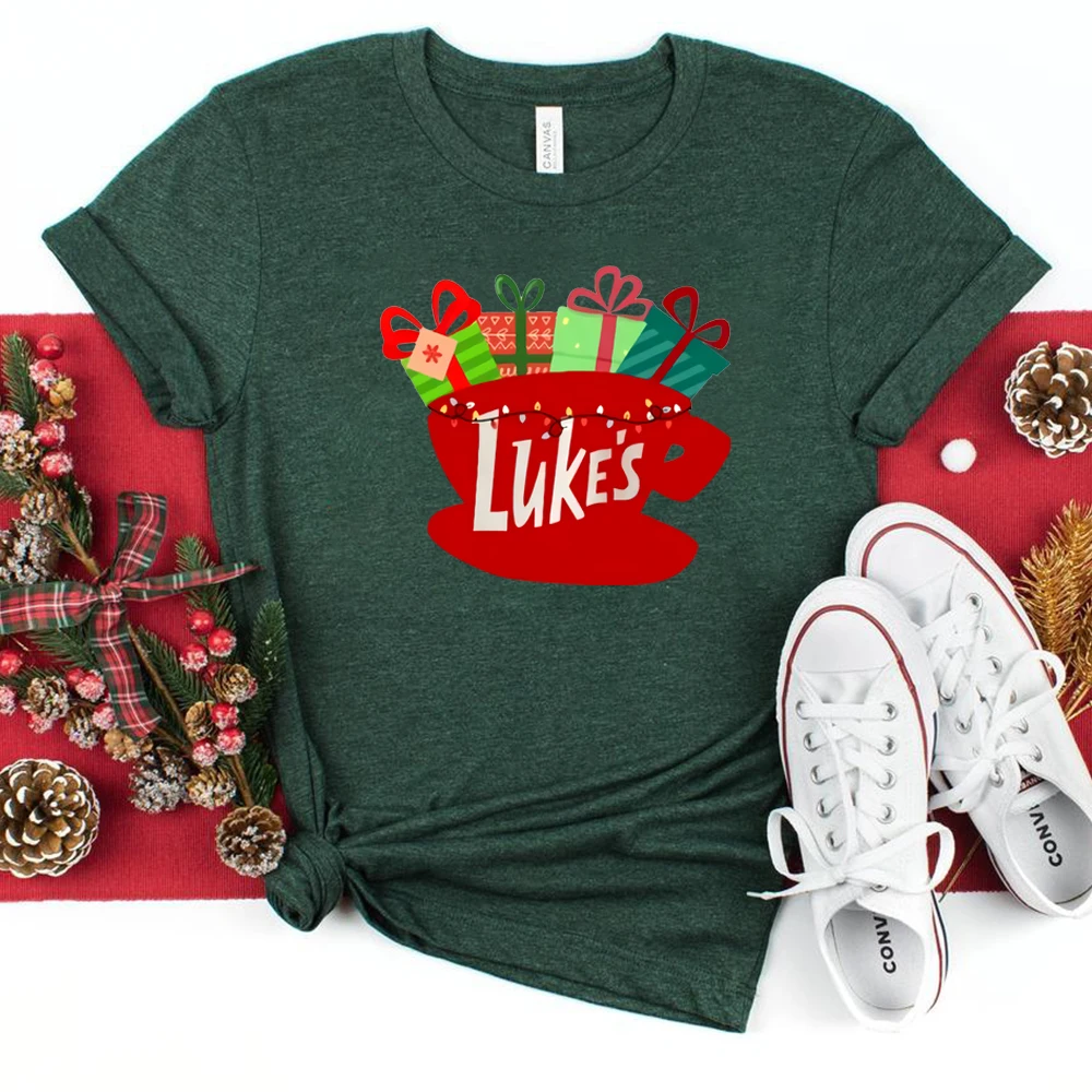 Lukes Diner T-shirt Gilmore Girls Christmas Shirt Christmas Lights Funny Graphic Tee Unisex Shrort Sleeve Vintage Xmas Party Tee