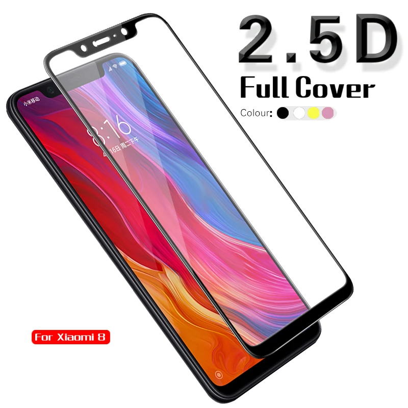 Colorful Full Coverage Tempered Glass For Xiaomi Mi 8 Screen Protector Film Glass Clear Front Cover Guard Sheild + Cloth Tools