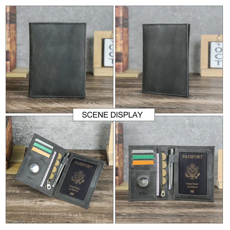 CONTACT'S Genuine Leather Passport Wallet Men Fashion RFID Credit Card Holder Money Bag Women Anti-lost Travel Gift Purse