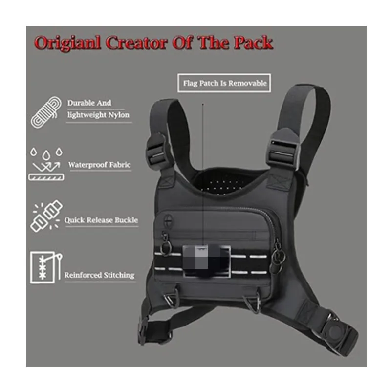 Adjustable Shoulder Straps Front Chest Running Vest Bag Outdoor Tactical Climbing Chest Bag Waterproof Anti-theft Gym Belt Bag