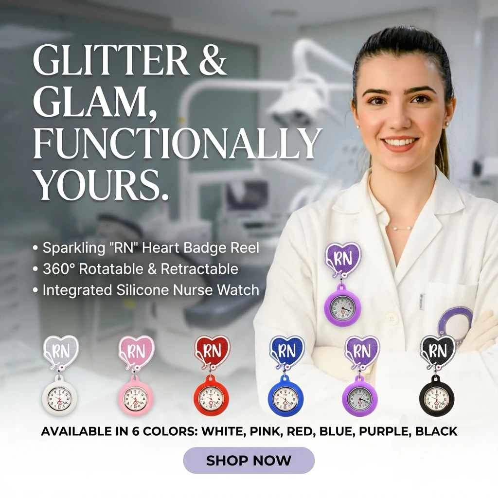 Nurse Fob Watch RN Silicone Pocket Watch Rotatable Badge Reel for Nursing Students Hospitals Medical Healthcare Workers Gift