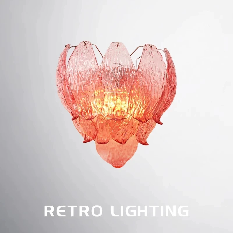 French Clean/Red Flower Shaped Glass Iron Chrome Finish  Wall Sconce For Bedroom Living Room Corridor Indoor Home Decoration