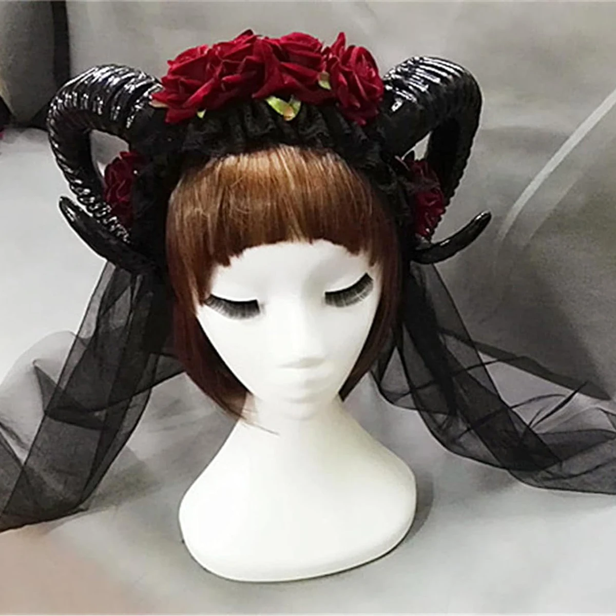 Restyle Sheep Horn Rose Flower Headband Gothic Beauty Horror Horns Halloween