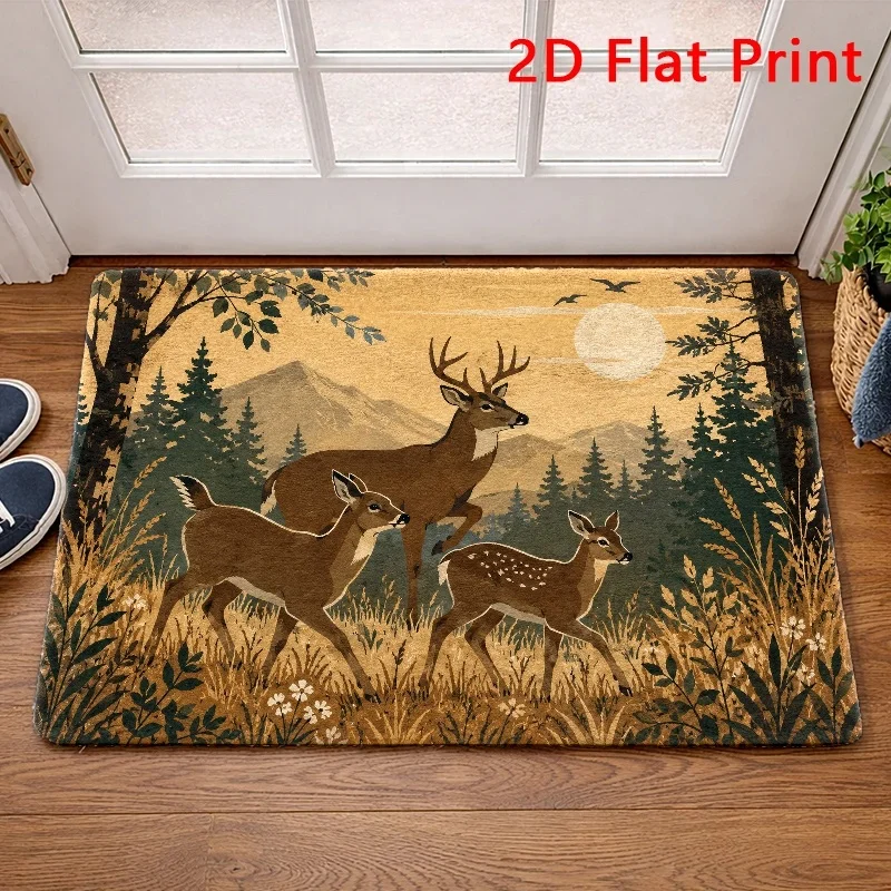 Welcome Floor Mat Blue Eyed Longhair Cat Printed Carpet Red Black Plaid Lighted Lantern for Front Doorway Entrance Hallway