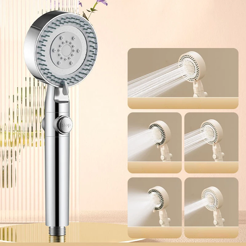 

5 Modes Shower Head Modern Round Hand-Held High Pressure Save Rain Comb Bath For Home Bathroom Faucet Accessories