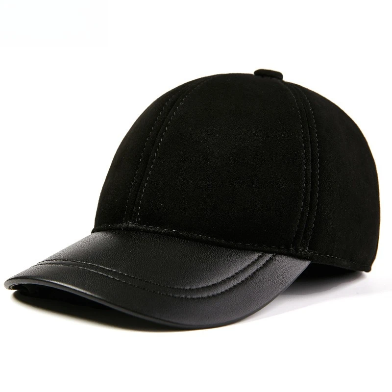 Men Thin Suede Sheepskin Baseball Cap Real Leather Spring Autumn Duckbill Hat Adjustable Casual Hat For Youth Middle Aged Elder