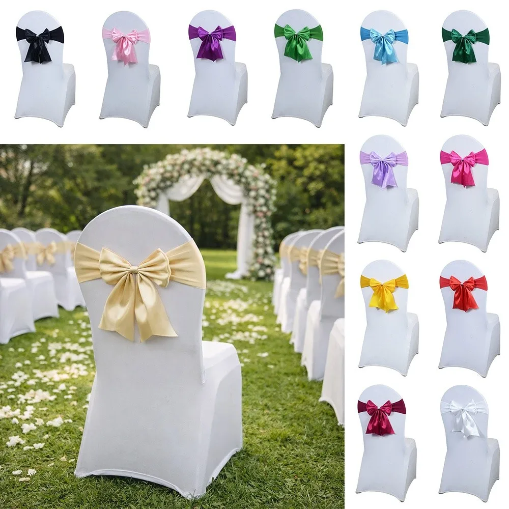 Bows Chair Back Bow Decorative Belt Elastic Band Ties Fastening Event Chair Straps Ready Made Satin Chair Sashes