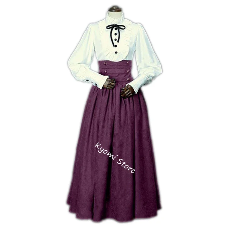 Woman Medieval Elegant Skirt Solid Color Hight Waist Middle Ages Renaissance Costumes Vintage Swing Pleated Skirts Maid Cosplay