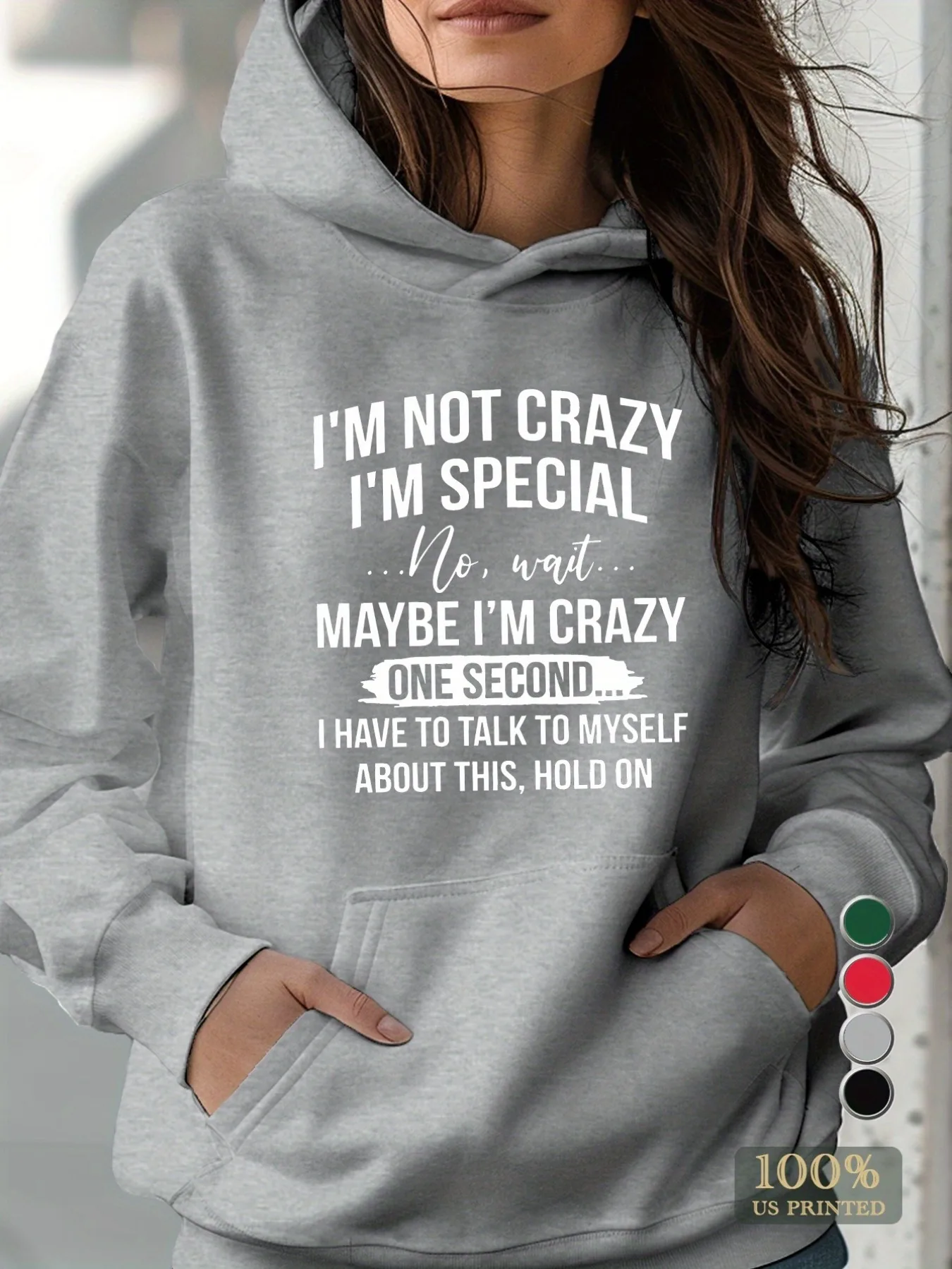 I Am Not Crazy Women\'s Hoodie Comfortable Monogram Print Hoodie, Casual Pocket Long Sleeve Drawstring Hoodie, Hoodie goth