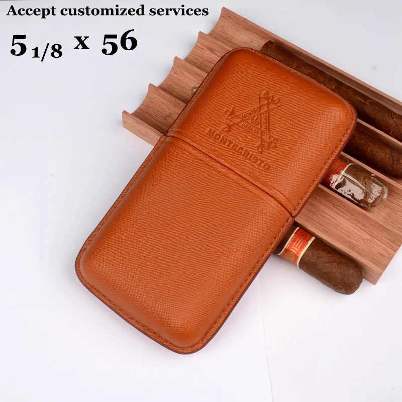 Leather Cigar Case  3 Tubes Cigar Holder Brown Travel Humdor Fits 54R Cigars  Exellent Tobacco Box Smoking Accessory for Men