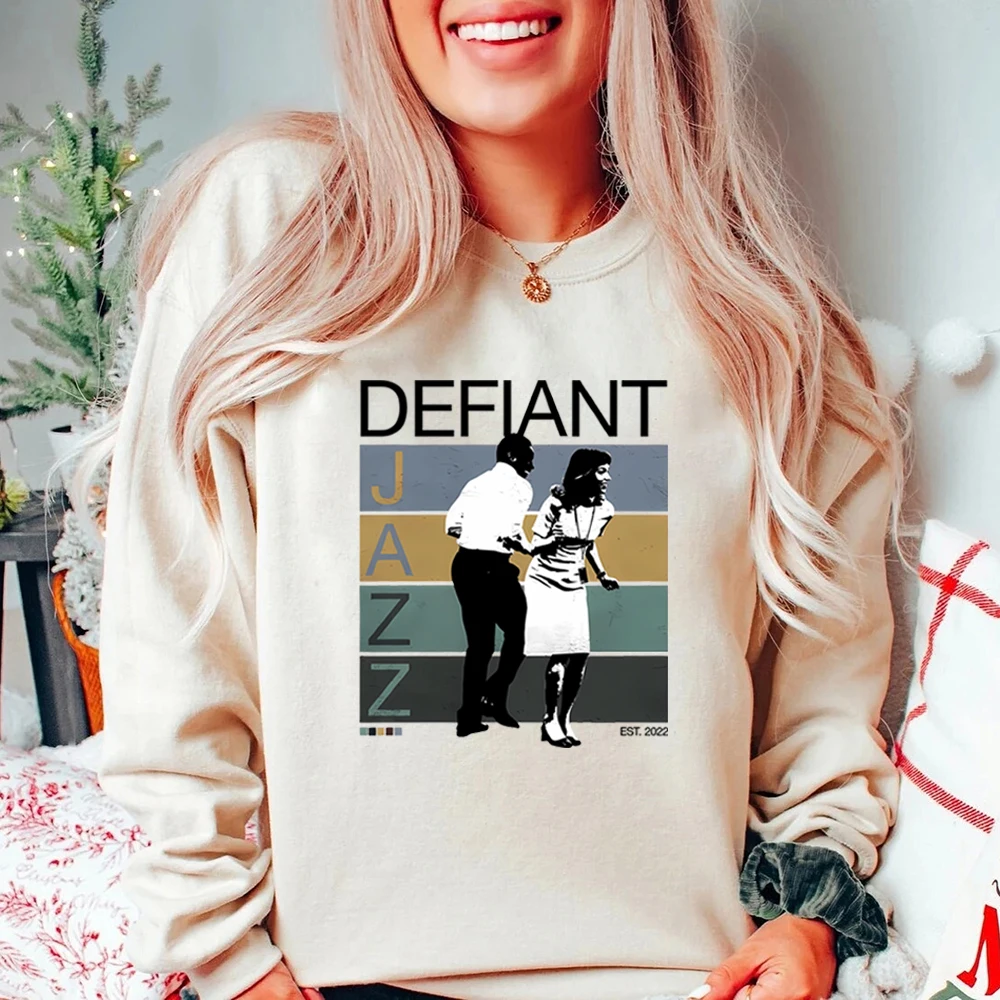 الرجعية Defiant الجاز البلوز قطع مقنعين خمر 90's البلوز برنامج تلفزيوني سترة للجنسين طويلة الأكمام بلوزات