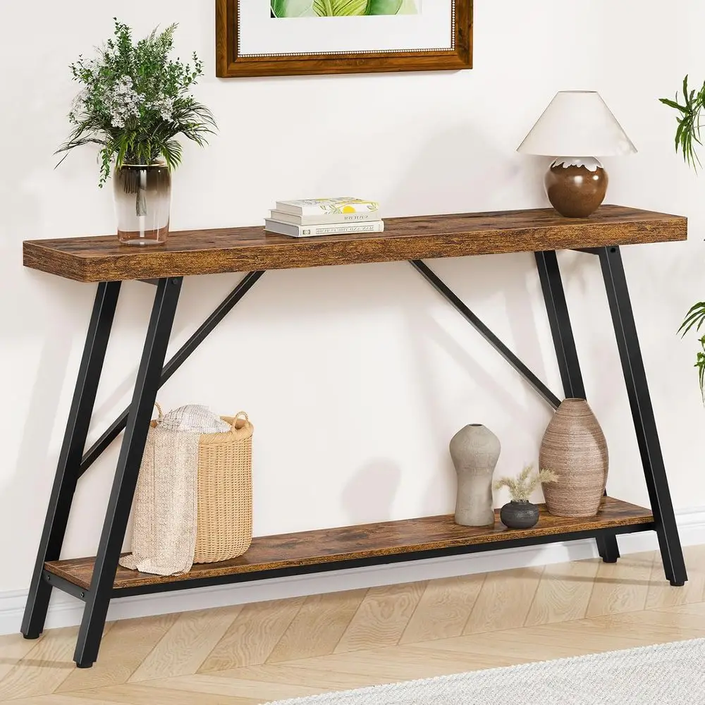 Entryway Table, 47.2 Long ole Table with 2 Tier Storage Shel, Soa Table Behind Couch, Extra Large Entry Table or Entryway,Livin