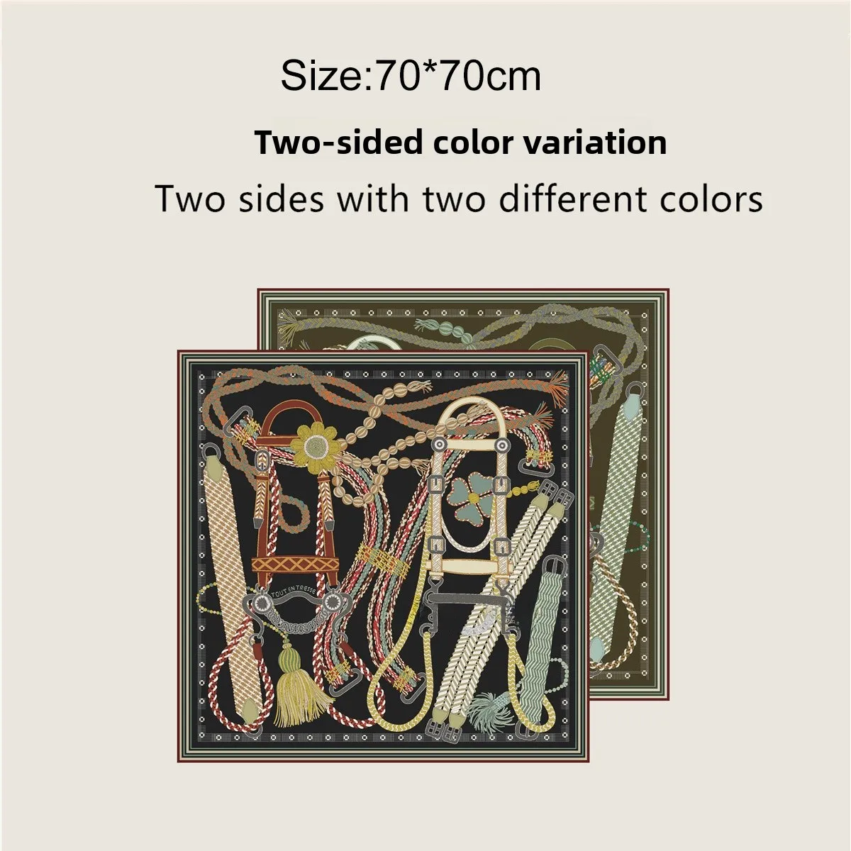 

Double-Sided Multi-Functional 70cm Square Scarf Women's Cuffed Outdoor Decorative Belted Shawl Geometric Pattern Polyester
