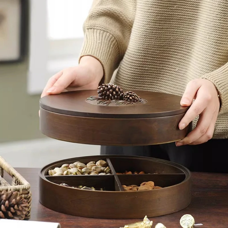 

Chinese Style Wooden Dry Fruit Box with Lid Festive Spring Festival Snack Storage Luxury Home Decor Living Room Candy Organizer