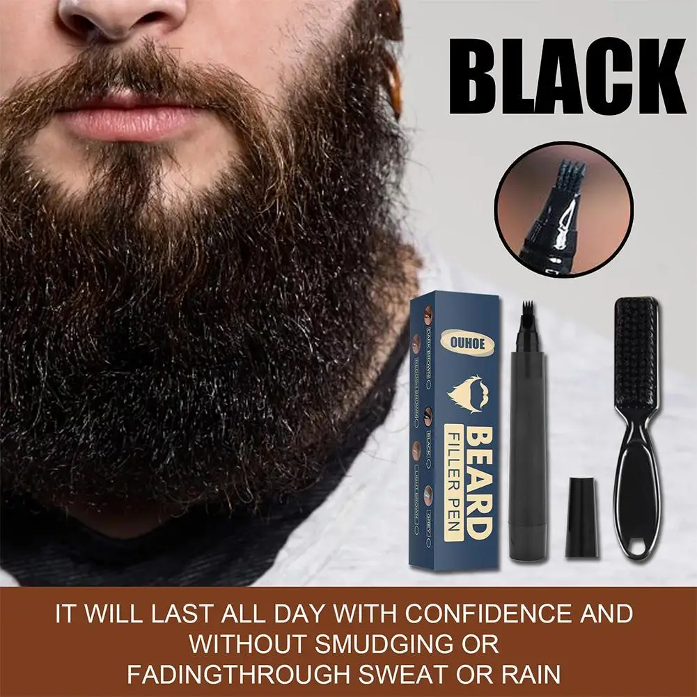 Pluma de barba para hombres, Kit de pluma de relleno de barba, lápiz de barbero, cepillo potenciador, herramientas de coloración de barba impermeables, negro, marrón, regalos para hombres