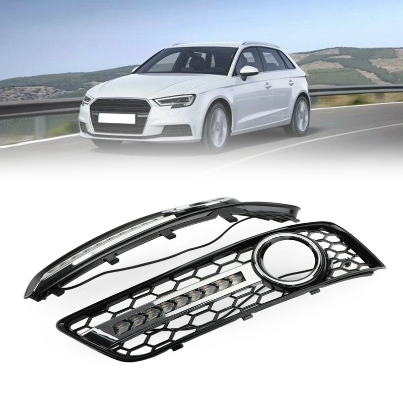 1 Pair Front Bumper LED Fog Light Grill Lamp Trim For Audi A3 2008-2013  8P0807682J / 8P0807681AA