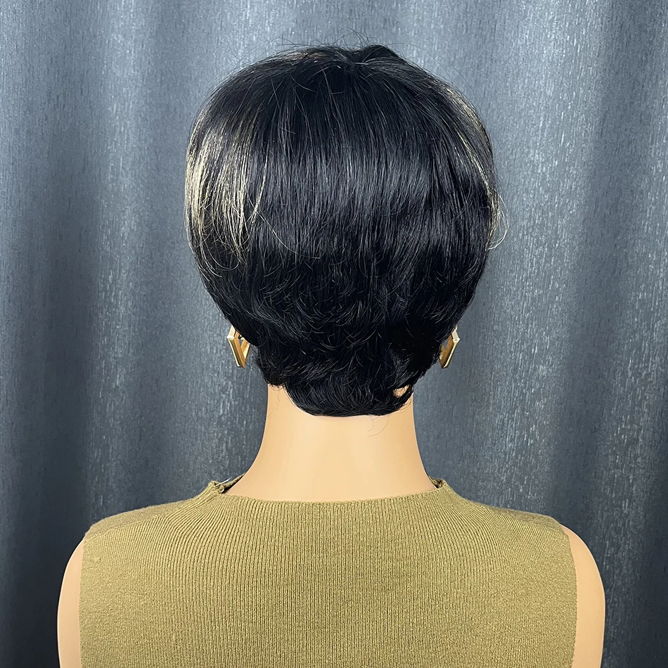 باروكات شعر بشري مفرود قصير للنساء ذوات البشرة السمراء، تسليط الضوء على شعر مستعار أومبير بيكسي بوب بطبقات مع الانفجارات شعر ريمي برازيلي مصنوع آليًا