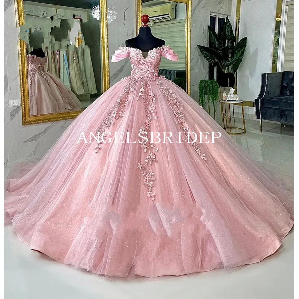 Angelsbridep Pink Quinceanera Dresses Ball Gown Birthday Party Dress Sweet 15 16 Dress Graduation Gowns vestidos de 15