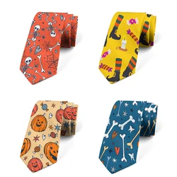 New Design Polyester Tie Unisex Fashion Skull Print 8CM Men's Formal Tie Creative Halloween Funny Pumpkin Casual Party Tie Gifts