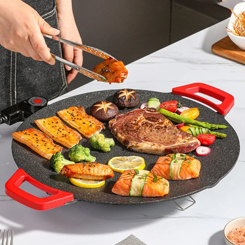 30cm Household Barbecue Plate Electric Grill Plate Maifan Stone Non-stick Pot Smokeless Electric Grill Barbecue