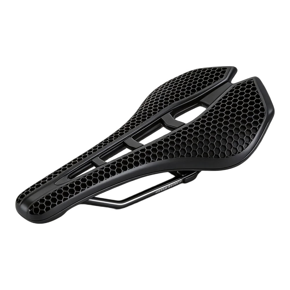Asiento de bicicleta con estructura de panal de abeja, para uso en bicicletas de carretera y de montaña, con centro hueco de 26 mm para reducir la presión en el área perineal, 140x25x5 cm, ligero.