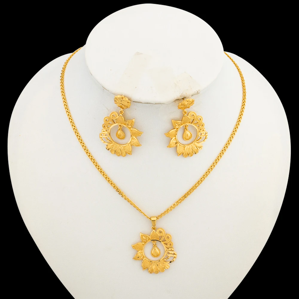 Italian Gold Color Jewelry Set for Women Pendant and Earrings Party Gifts  Plated Necklace Bohemia Jewellery Engagement