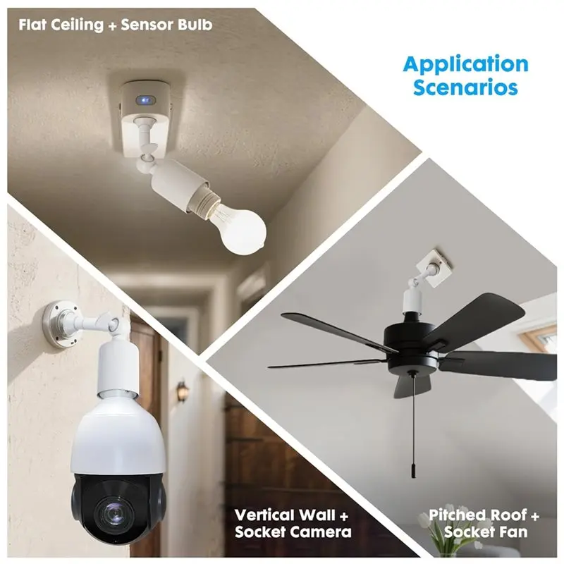 【ELECTRONIC-ACCESSORIES】Heavy Duty Light Socket Extender 2-Pack, E26/E27 360° Adjustable Extension Adapters For High Power Indoo