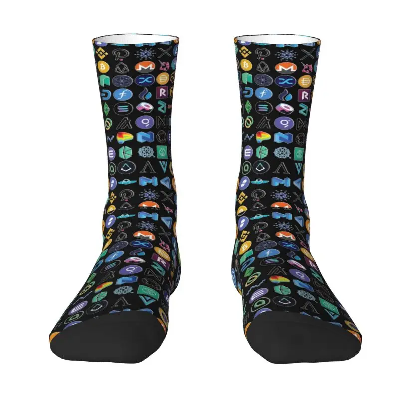 

Funny Printed Crypto Coins Altcoin Blockchain Logo Socks for Men Women Stretch Summer Autumn Winter Bitcoin Ethereum Crew Socks