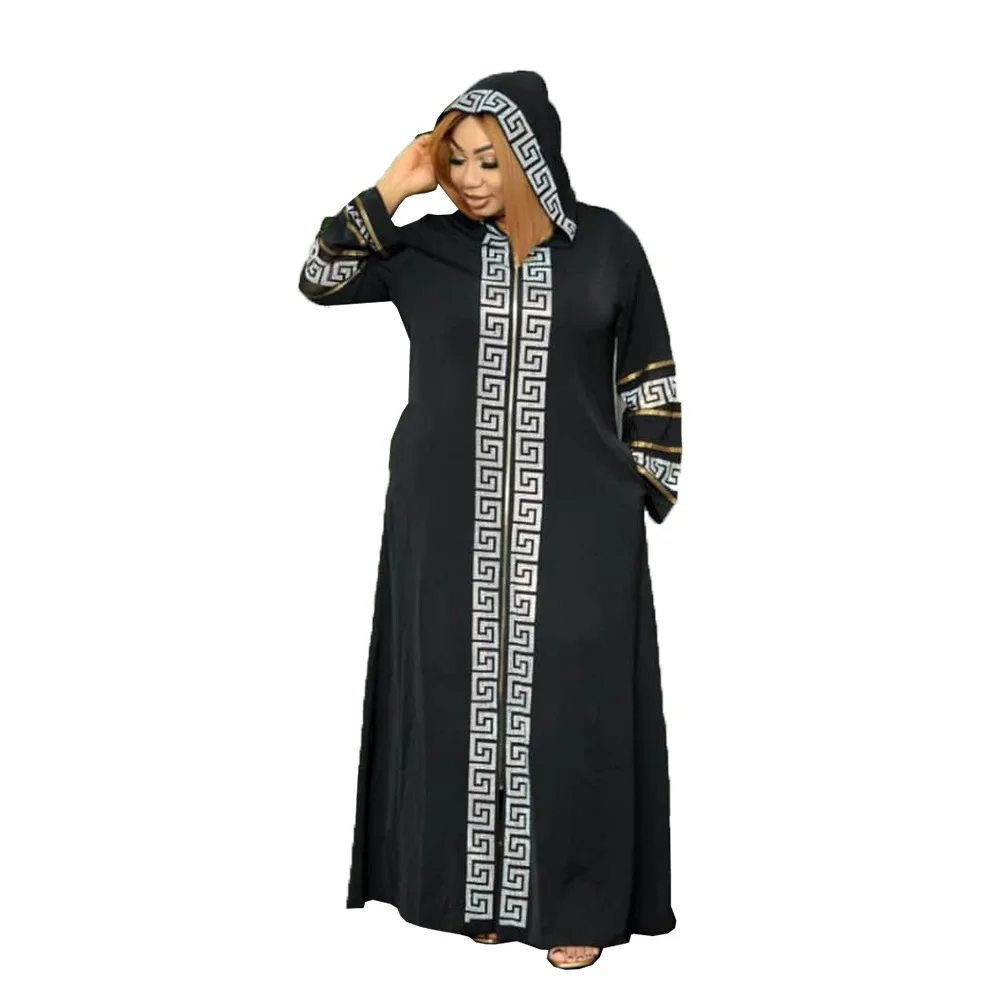 African ethnic style dress, Middle Eastern Muslim style robe, fashionable V-neck rhinestone hot stamping