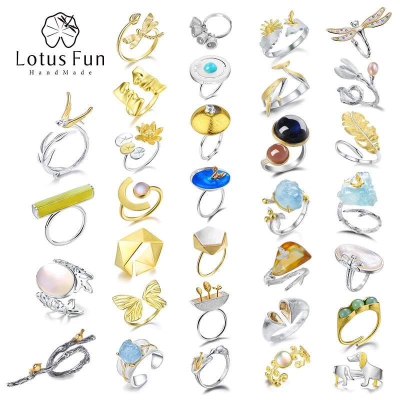 

Женское регулируемое кольцо Lotus Fun, ювелирное изделие из серебра 925 пробы с аквамарином, цветами, Китом, таксой, собакой