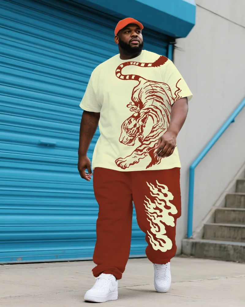 

S-9XL Мужская футболка больших размеров с принтом тигра, комплект из двух предметов с короткими рукавами и брюками