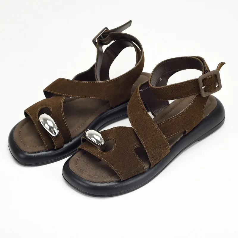 

Cow Suede Summer Thong Sandals Women Casual Streetwear Ankle Strap Flip Flops Vintage Gladiator Sandals‌ Falts Shoes Ladies New