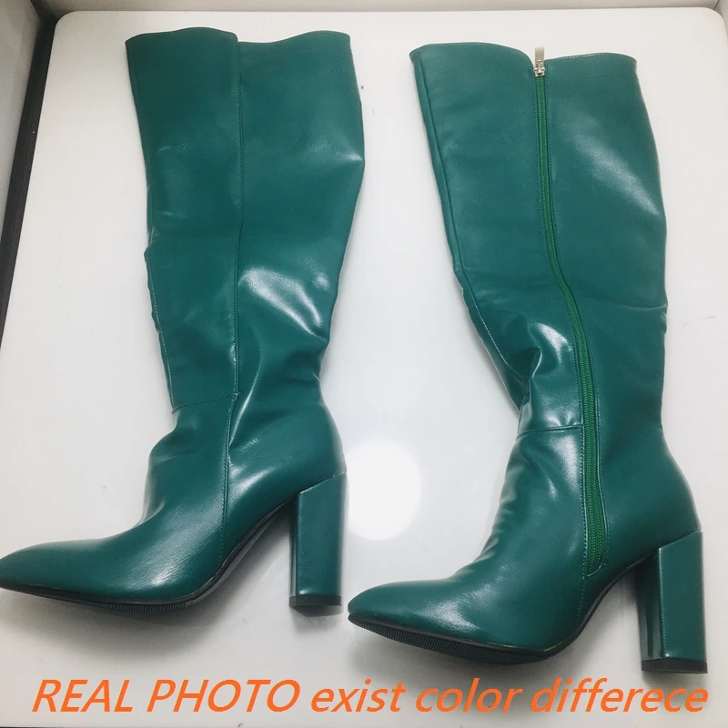 REAVE CAT Sexy Female Knee High Boots Pointed Toe Chunky Heels 8.5cm Big Size 46 47 48 Fashion Party Women Booties