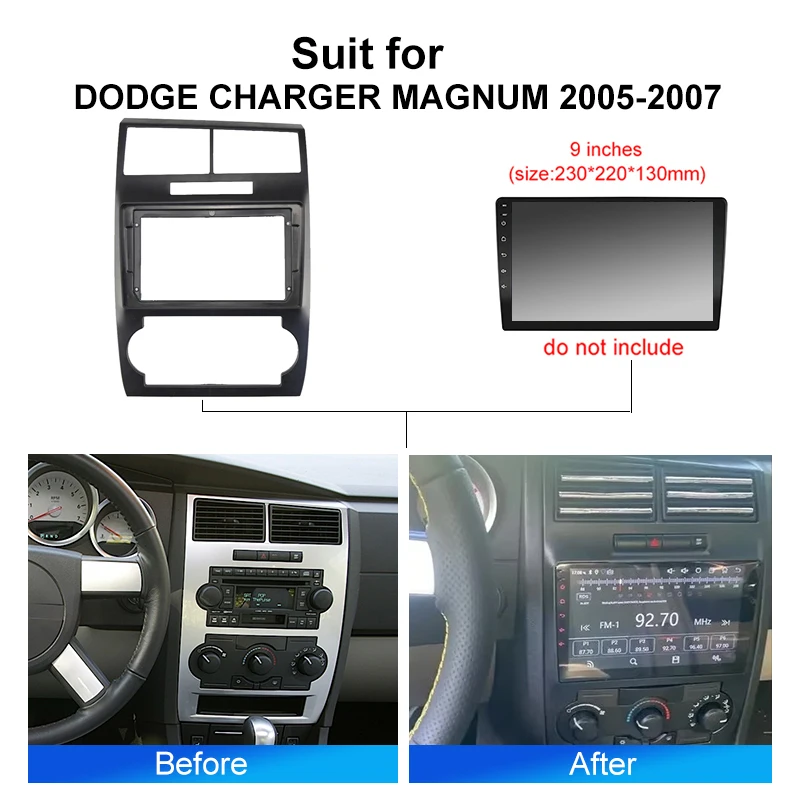 Kenvox 9 inch Android car audio radio frame fascia for DODGE CHARGER MAGNUM 2005-2007 2din dvd dash mount kit panel wire cable