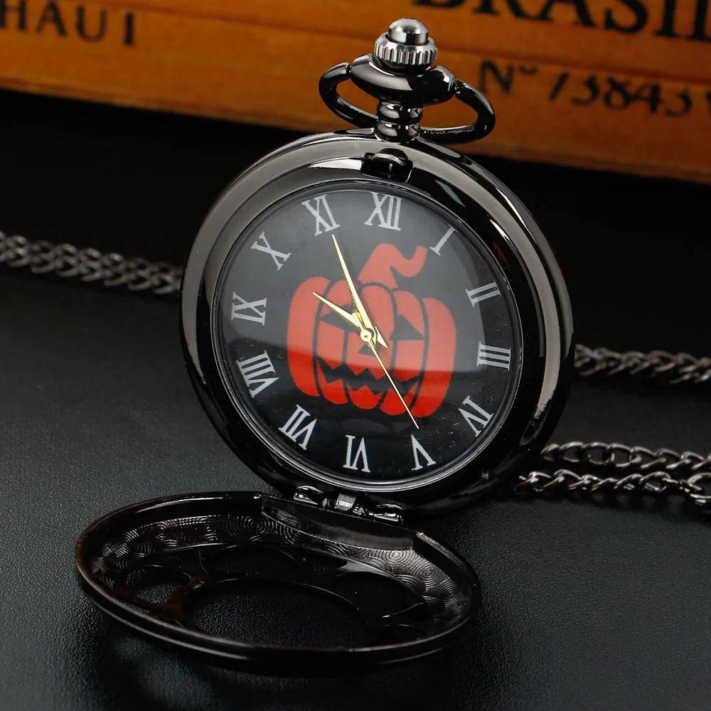 Orologi da taschino da taschino con collana al quarzo con design floreale scavato vintage. Pratico orologio da taschino da donna e da uomo, regalo di Halloween