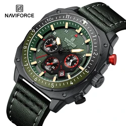 NAVIFORCE Men Quartz Watches Alloy Dial Men Business Watch PU Leather Strap Square Big Dial Sport Watch Black Wristwatch for Man