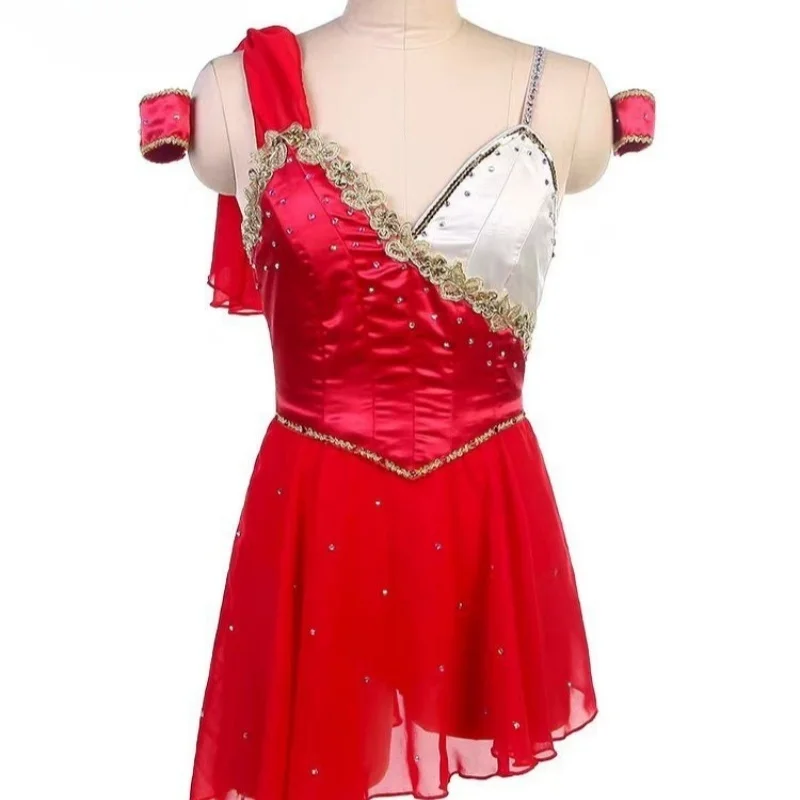 レッドムーン女神バレエパフォーマンスドレス、競技ドレス、ショートシフォンドレス、パフォーマンスドレス、PDEプロフェッショナルカスタマイズ