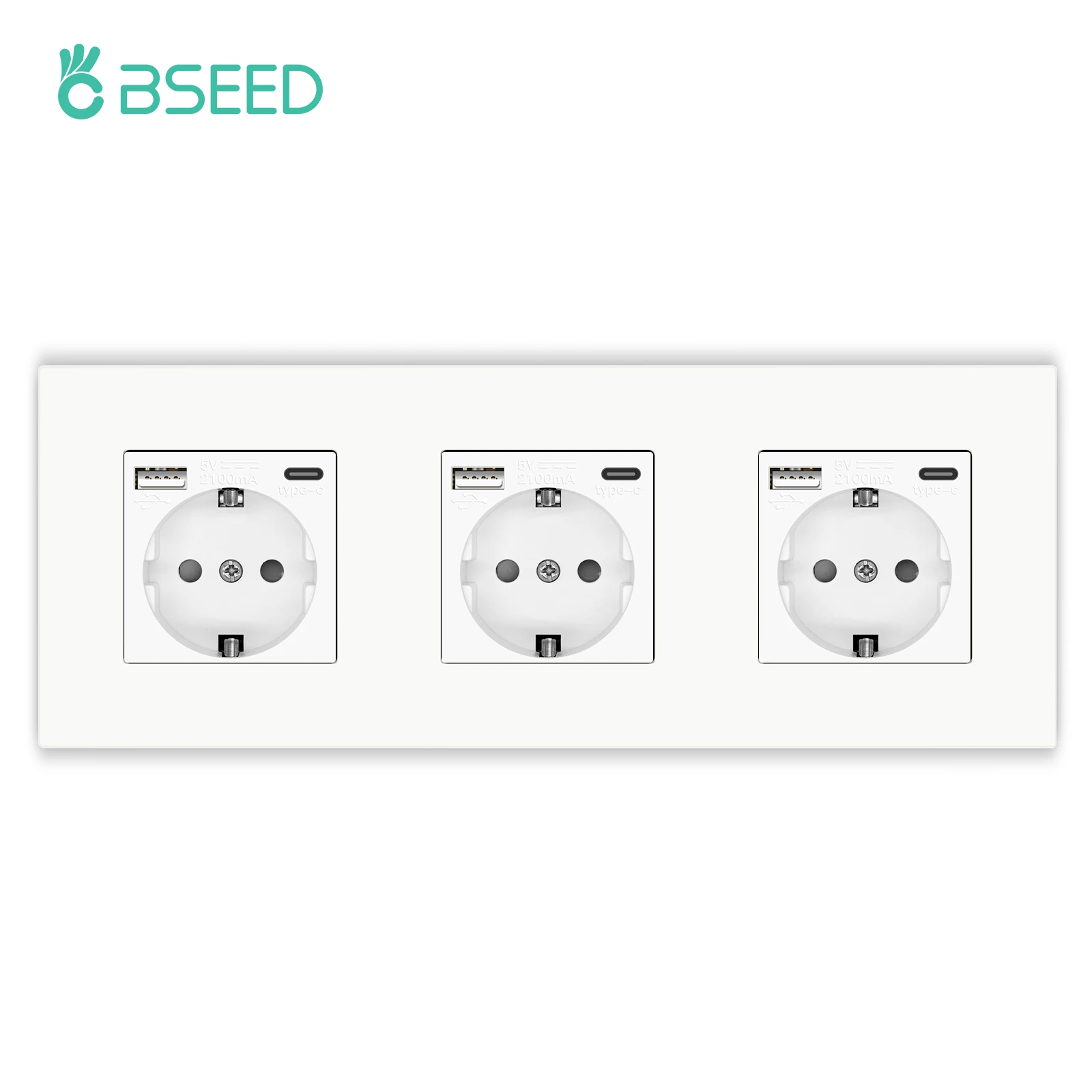 BSEED M1-Serie EU-Wandsteckdose, USB-Typ-C-Anschlusssteckdosen, doppelte Kunststoffrahmen-Steckdosen, dreifache Netzstecker, Kinderschutz, 16 A