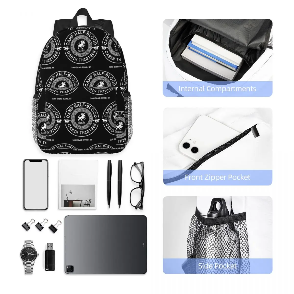 Cabin Thirteen Hades Percy Jackson Camp Half-Blood Backpack Student Boys Girls BookBag Men Women School Bag Laptop Shoulder Bags