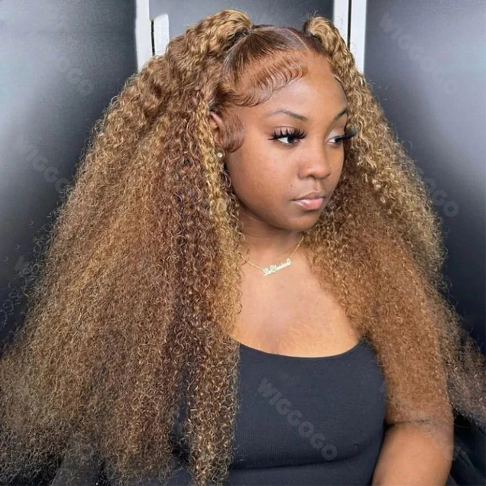 

Выделите парик Глубокие вьющиеся кружева 13x4 Передняя часть человеческих волос Парик Медовый блондин Коричневый цвет Глубокая волна Кружевной фронтальный парик 100% человеческие волосы