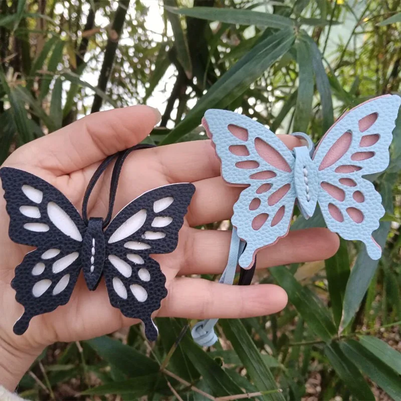 Cute Colorful Hollow Out Butterfly Keychains PU Keyrings Gift for Women Men Handbag Pendants Key Chains DIY Accessories