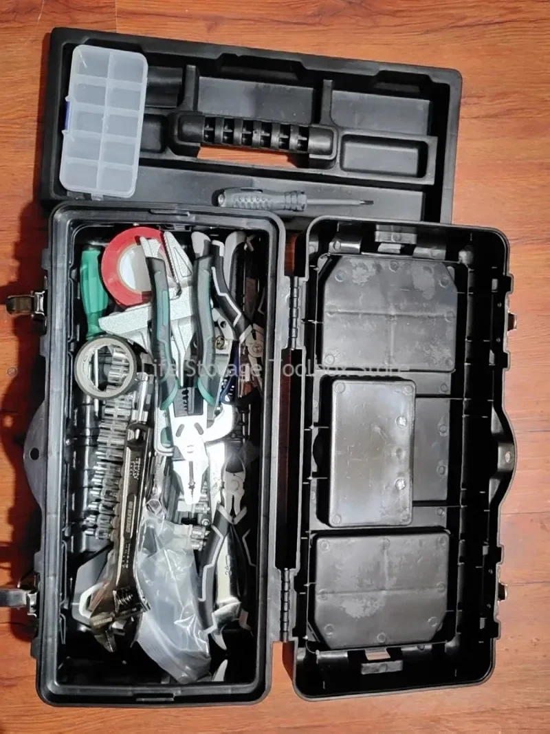 Metall-Werkzeugkasten Tragbare Stahl-Werkzeugbox mit Metallverschluss Aufbewahrungsbox für Elektroschrauber Elektrowerkzeuge Klingen-Zubehör – Detail 7