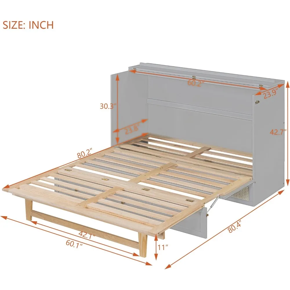 Letto da parete con letto Murphy Queen Size con disegni Harper & Bright, letto in legno con cassettiera a cubo con grande cassetto portaoggetti per la casa