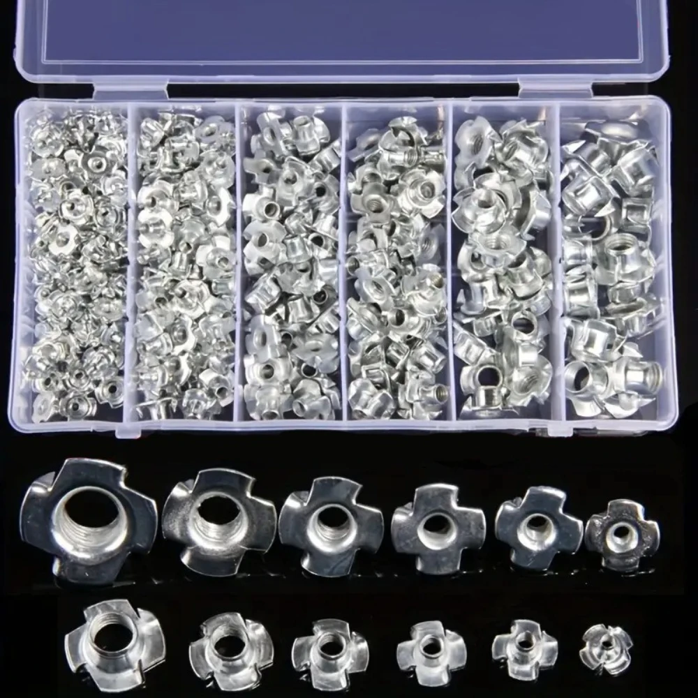 

245PCS Galvanized Four-jaw T-shaped Nuts Furniture Embedded Nuts Carbon Steel Four-jaw Nuts M3 M4 M6 M8 M10 Hardware Fasteners