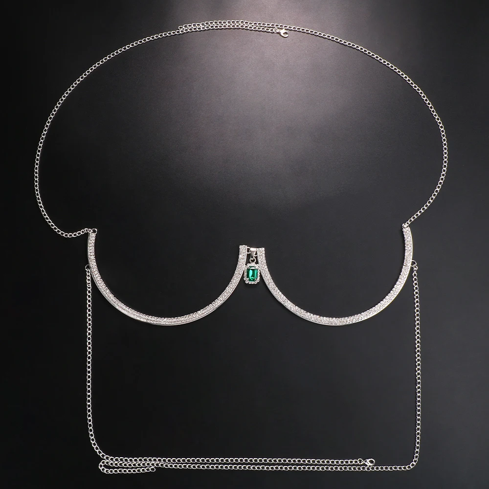 New Rhinestone Square Shape Chest Bracket Chain Sexy Crystal Lingerie Bra Chain Christmas Party Accessories