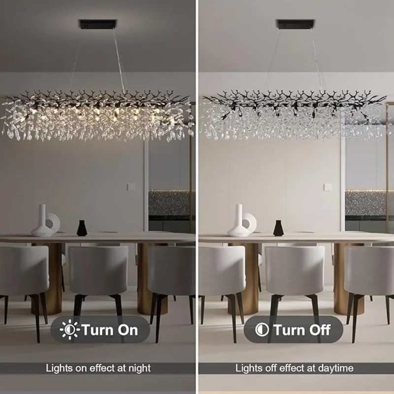 Candelabro de gota de lluvia Rectangular de rama negra, Base G9 para sala de estar, luz colgante moderna de tres colores, lámpara de decoración interior