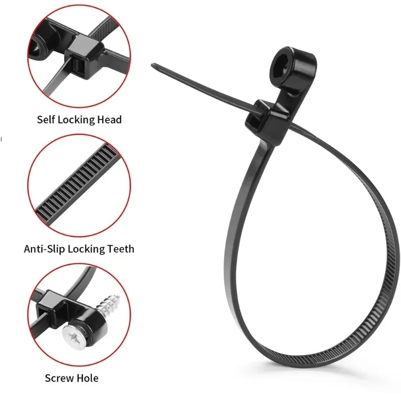 300/100PCS Screw Hole Cable Ties Reusable Fixed Nylon Cable Ties Self-locking Cord Ties Straps Fastening Loop Office Organizer