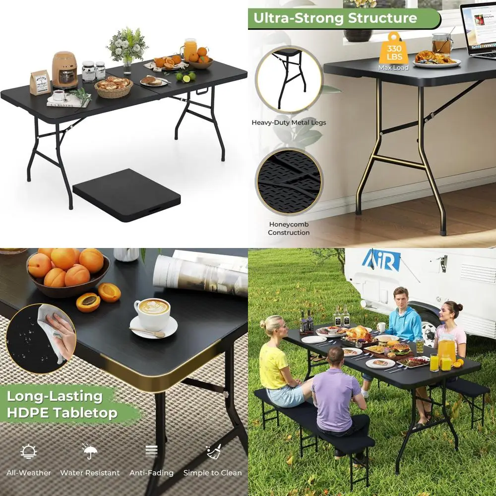 

Сверхмощный прямоугольный пластиковый складной стол длиной 6 футов для внутреннего и наружного использования, портативный и складной с ручкой, прочный и простой