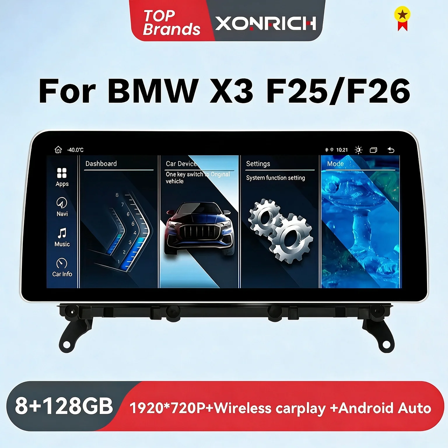 XONRICH Autoradio Wireless Carplay da 12,3 Pollici 1920*720P per BMW X3 F25 X4 F26 CIC NBT, Navigazione Android 15, Unità Principale 4G LTE